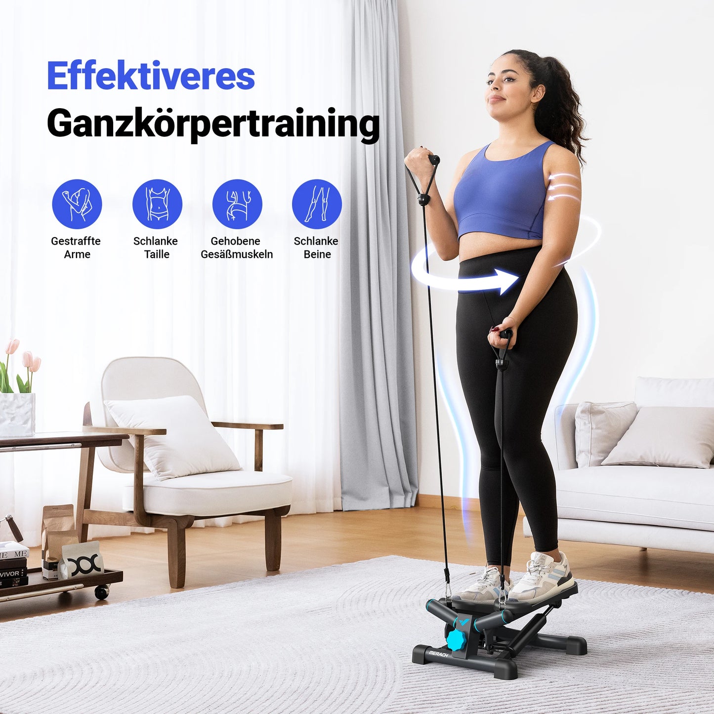 MERACH Mini Stepper for Exercise Twist Stair Stepper 330LBS Capacity Equipment with Resistance Bands Full Body Workout at Home