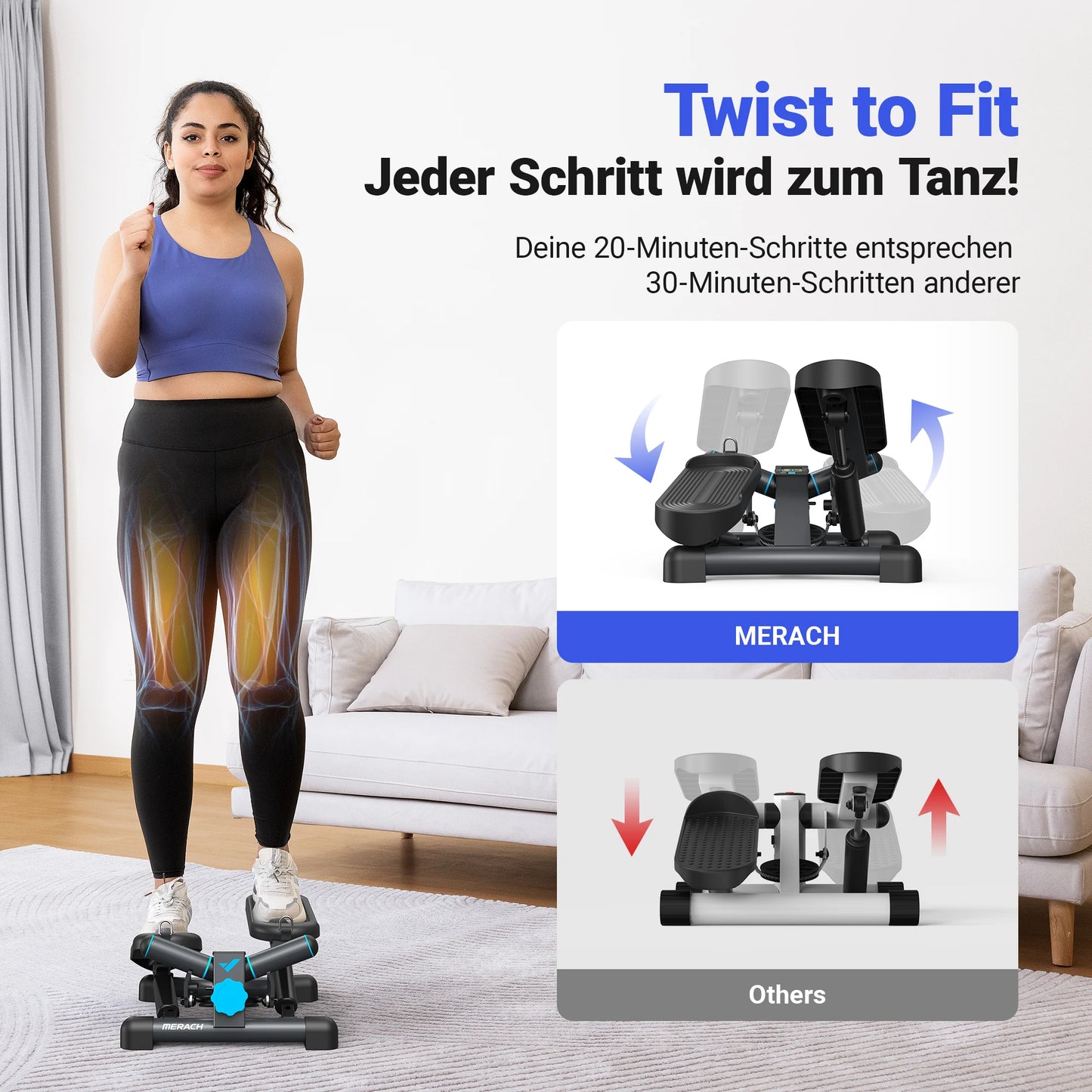 MERACH Mini Stepper for Exercise Twist Stair Stepper 330LBS Capacity Equipment with Resistance Bands Full Body Workout at Home