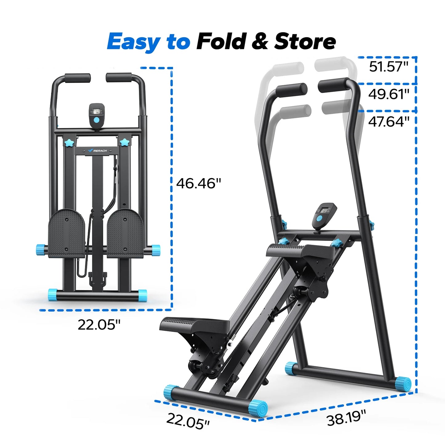 MERACH Stair Stepper New Version Vertical Compact Folding Exercise Climber with Extended Step Range Adjustable Handlebar&Pedals
