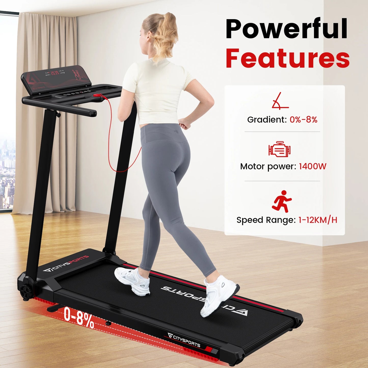 PowerStride Treadmill – Electric Folding with Armrest