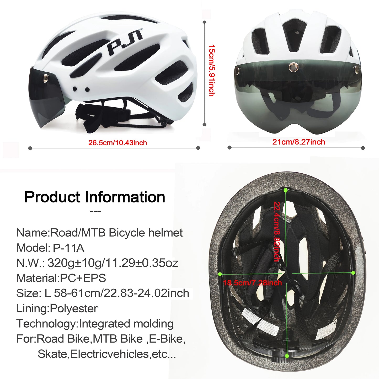 PJT New LED Bike Helmet With Sun Goggle Visor Rechargeable LED Men Bicycle Helmet Sunglasses Shield Road MTB Cycling Helmets